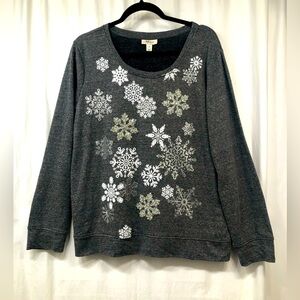 Style & Co Snowflake Embellished Silver Gray Top Sweatshirt XL